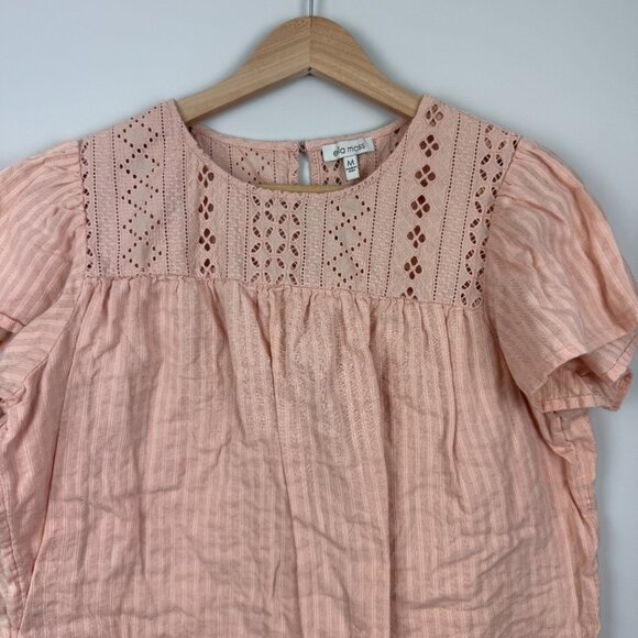 Ella Moss Brianne Eyelet Blouse Women M Medium Pink Flutter Sleeves Keyhole Back - Picture 2 of 7